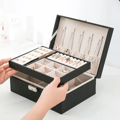 Miniatura 6 de ZUZOOQ ZUZ003A - Caja organizadora de joyas para mujeres y niñas, estuche de almacenamiento grande de 2 capas, soporte de exhibición de piel