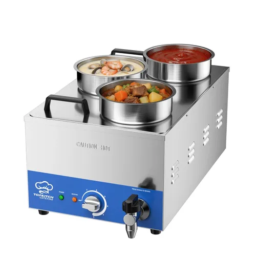Miniatura 8 de TOPKITCH Calentador de sopa comercial 12L con olla de 3×4L para buffet Bain Marie, calentador de alimentos eléctrico comercial, tanque de una pieza