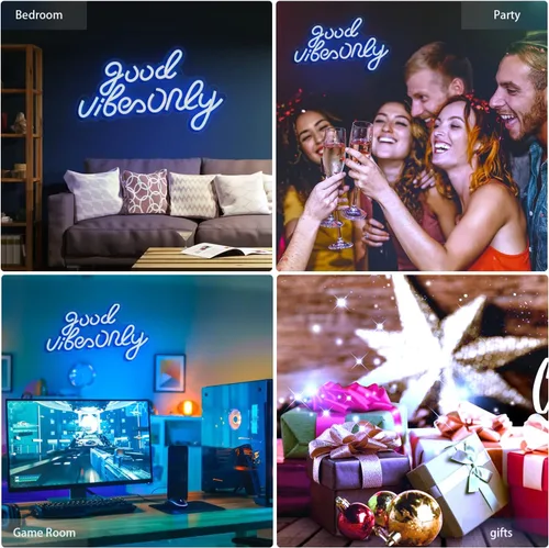 Miniatura 6 de Good Vibes Only - Letreros de neón para decoración de pared, luces de neón, letreros LED adecuados para sala de estar, bar de cerveza, sala de Azul