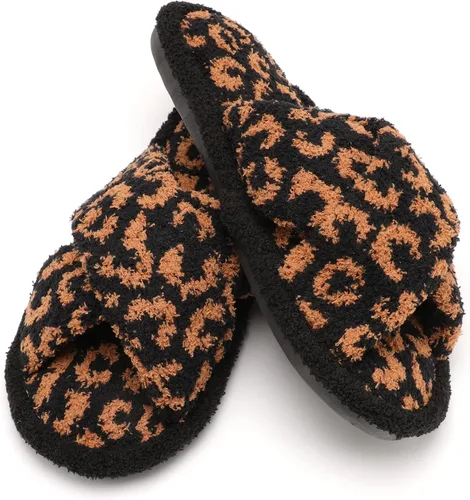 Miniatura 4 de MIRMARU Pantuflas de casa con estampado de animales para mujer, cómodas, mullidas, con puntera abierta, banda cruzada, para interiores y exteriores