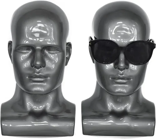 Miniatura 7 de Cabeza de maniquí de PVC negro para maniquí masculino soporte modelo pantalla sombrero bufanda pelucas pelo gafas sombrero belleza estilo Negro mate