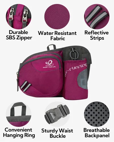 Miniatura 5 de Waterfly - Cangurera de senderismo con soporte para botella de agua para hombres y mujeres, para correr y pasear al perro, para iPhone 8 Plus, Rosa