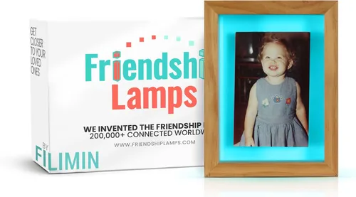 Miniatura 10 de Friendship Lamp® Marco de Fotos de Madera de Pino Nudoso Hecho a Mano en Estados Unidos - Lámpara Táctil Wi-Fi con Luz LED para Larga Distancia
