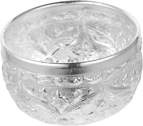 ARTIBETTER Spa Decor Thai Bowl Condimento Cuencos Scrying Vintage Agua Oferta Ritual Agua Retro Decoración Tailandesa Plata Estaño Ensalada de