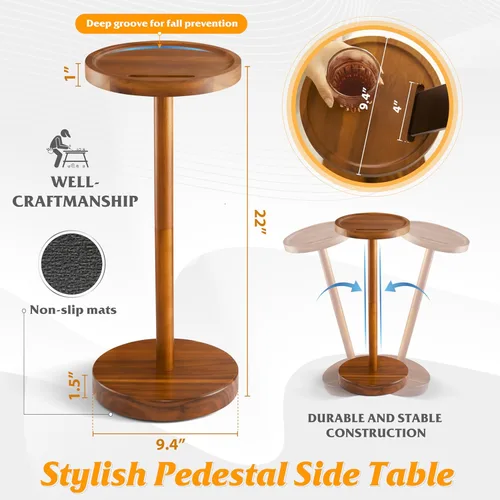 Miniatura 3 de BLUEWEST Mesa de bebidas, mesa auxiliar compacta de 22 pulgadas de alto con ranura para teléfono y base con peso, mesa de pedestal duradera como