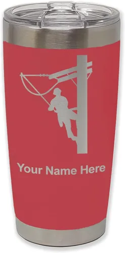 Miniatura 22 de LaserGram Taza aislada al vacío de 20 onzas, Lineman, grabado personalizado incluido (negro)