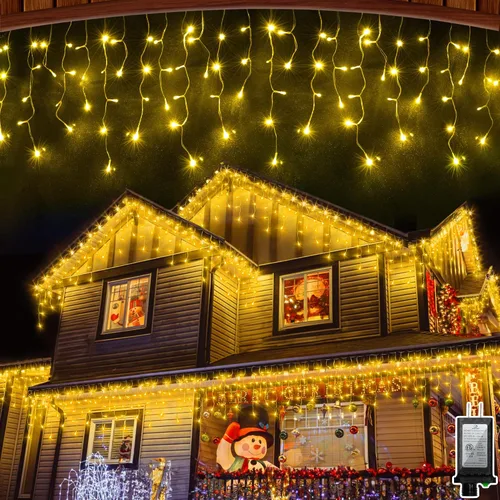 Miniatura 21 de Luces de Navidad de carámbano para exteriores, 60 pies, 612 luces LED con 136 gotas, 12 modos, regulable, temporizador y resistente al agua, 29 V