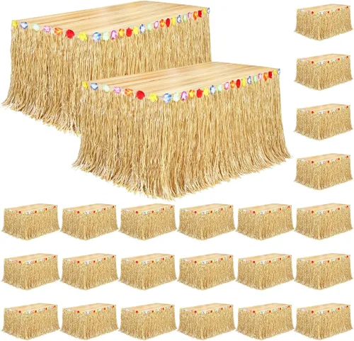 Miniatura 9 de Fovths Luau - Falda de mesa de hierba natural de 9 pies x 29.5 pulgadas, falda de mesa hawaiana para decoraciones de fiesta hawaiana tropical, Verde