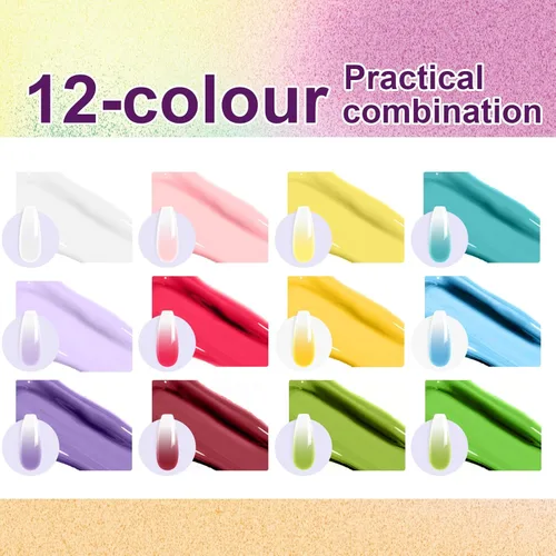 Miniatura 2 de Gel de Pintura con Degradado, 12 Colores Brillantes de Esmalte de Uñas en Gel Ombré para Uñas con Pigmento Pat Aura, Manicura Francesa DIY, Arte