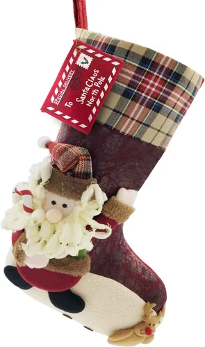 Miniatura 8 de Medias de Navidad a cuadros de 21 pulgadas, ciervos, osos, animales de una pieza, fieltro de felpa grande, diseño de reno 3D, muñeco de nieve
