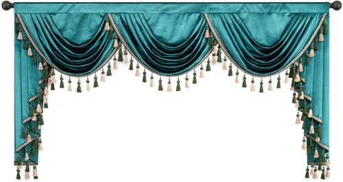 Miniatura 49 de VOGOL Cenefa de cortinas de terciopelo grueso para dormitorio, cenefas de cascada de lujo con aislamiento térmico dorado para sala de estar formal