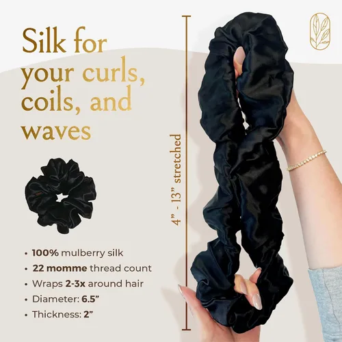 Miniatura 3 de Coleteros de seda para mujeres con moño – Coleteros de seda de morera extragrandes – Coleteros sin daños extra grandes para cabello rizado, grueso