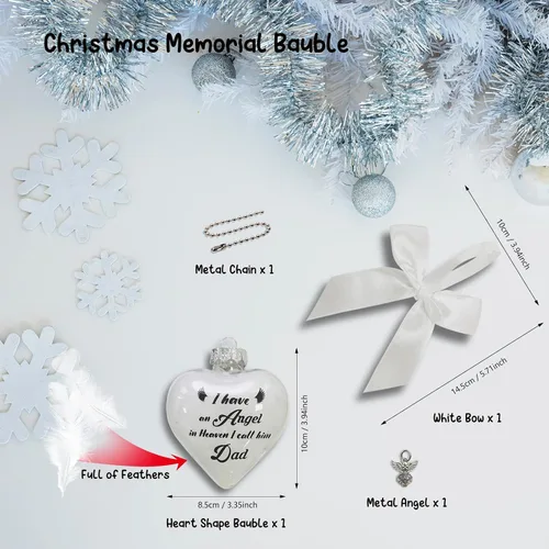 Miniatura 3 de Adorno conmemorativo de Navidad transparente, bola de plumas, Tengo un ángel en el cielo, adorno conmemorativo para papá, adorno conmemorativo