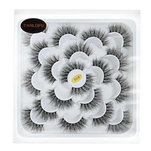 Miniatura 10 de Pestañas postizas de aspecto natural, fibras sintéticas, pestañas largas y grandes, paquete de 10 pares (B09-0.394 x 0.709 x 0.591 in)