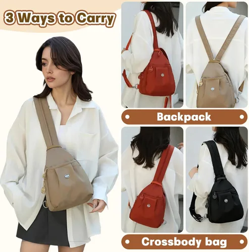 Miniatura 6 de Mini bolsa impermeable de 2 vías, mochila pequeña Oxford con múltiples compartimentos, para mujeres, universitarios, viajeros, viajes con antirrobo