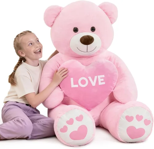 Miniatura 17 de Oso de peluche gigante de 4 pies, color marrón Lifesize Jumbo animal de peluche suave con pajarita y vientre grande para niños y niñas, oso