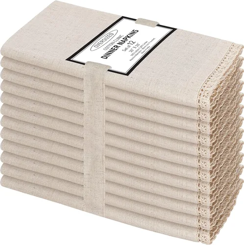 Miniatura 11 de Cotton Clinic Paquete de 12 servilletas de tela de punto vainica de gran tamaño de 20 x 20 pulgadas, tela de lino y algodón a medida con esquina
