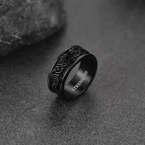 Miniatura 6 de FaithHeart Anillos de sello de cabeza de lobo para hombres y mujeres, anillo vikingo nórdico de acero inoxidable, tamaño 7891011121314 personalizado