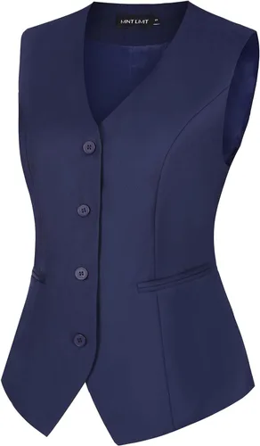 Miniatura 3 de MINTLIMIT Chaleco para mujer, totalmente forrado, con botones, cuello en V, formal, elegante, con bolsillos