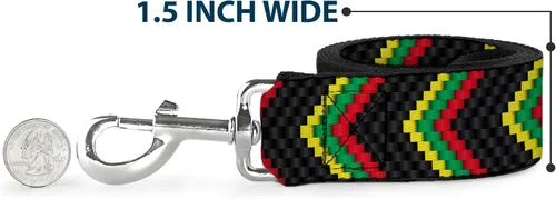 Miniatura 6 de Buckle-Down Correa para mascotas - Chevron Weave Negro/Rasta - 4 pies de largo - 1" de ancho