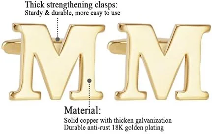 Miniatura 5 de Gemelosmancuernas de oro con el alfabeto con caja de regalo, para hombres