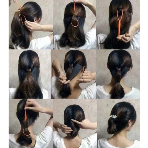 Miniatura 5 de 4 pares de herramientas para cola de cabello, accesorios para trenzar el cabello, fabricante de cola de caballo para mujeres, cinta de herramienta