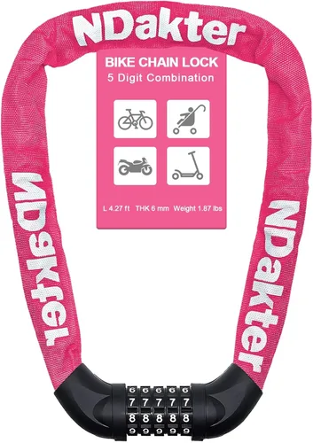 Miniatura 36 de NDakter Cerradura de cadena para bicicleta, combinación de 5 dígitos, resistente, antirrobo, cerradura de bicicleta de seguridad