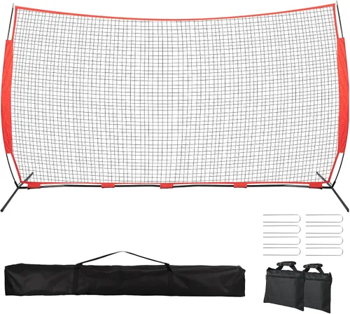 Miniatura 8 de Malla de fondo 7x7/16x10/20x10 pies, red de detención de pelota con bolso, barrera de red deportiva fijada por 4 estacas y 2 sacos de arena, malla
