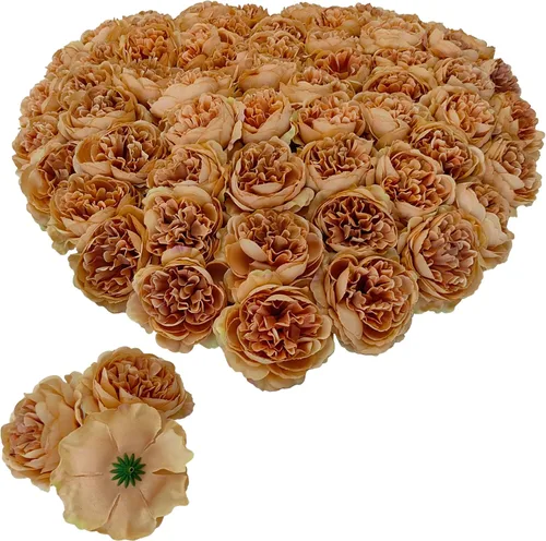 Miniatura 5 de 40 piezas 8.4 cm de cabezas de flores falsas para manualidades, cabezas de rosas artificiales color naranja quemado, cabezas de rosas de seda a