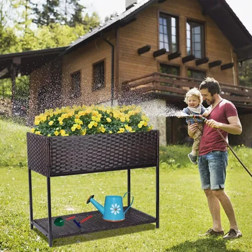 Miniatura 8 de WONDER GARDEN Jardinera elevada para jardín, camas elevadas de jardín al aire libre con patas y estante de almacenamiento para verduras, flores