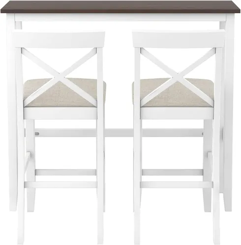Miniatura 2 de P PURLOVE Juego de mesa de bar de 3 piezas, mesa de comedor de cocina rústica de altura de barra para 2, mesa de comedor rectangular con 2 sillas