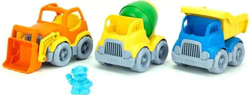 Green Toys Vehículo de construcción incluye cuchara, volquete, mezclador, 1 personaje, paquete de 3 - 4C
