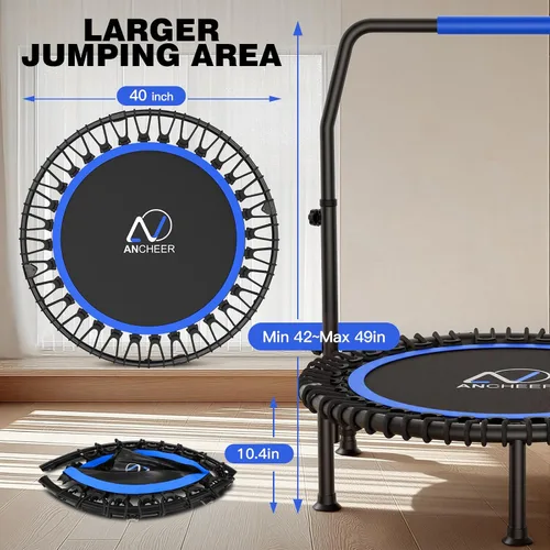 Miniatura 7 de ANCHEER Trampolín de 40 pulgadas, mini trampolín de rebote para adultos/niños con mango de espuma ajustable de 4 niveles, trampolín de fitness