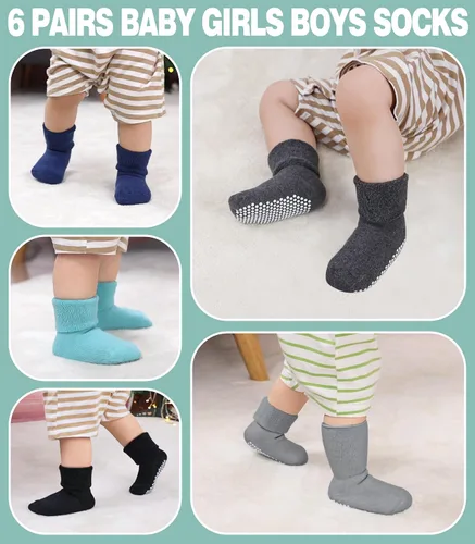 Miniatura 2 de MQELONG Calcetines tobilleros antideslizantes para bebé, con calcetines antideslizantes para bebés, niños y niñas, 6 pares