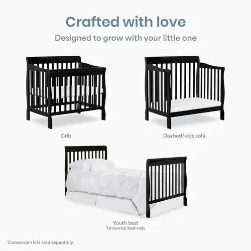 Miniatura 4 de Dream On Me Aden, Mini cuna convertible 4 en 1 en color negro, con certificado Greenguard Gold