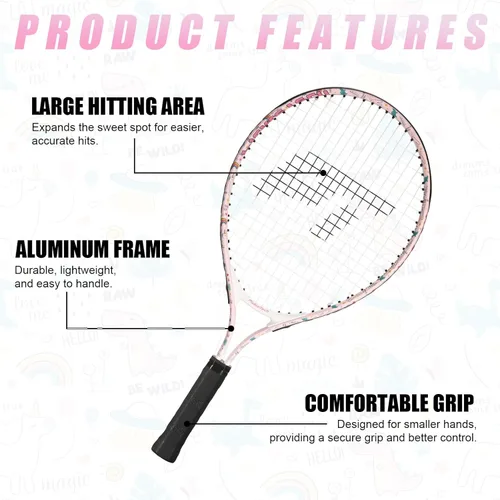 Miniatura 3 de PICKLETECH Kids Tennis Racket for Junior Toddlers Starter Kit 17-25" Tennis Racquet for Girls and Boys with Carry Bag, Lightweight for Beginners Rosa