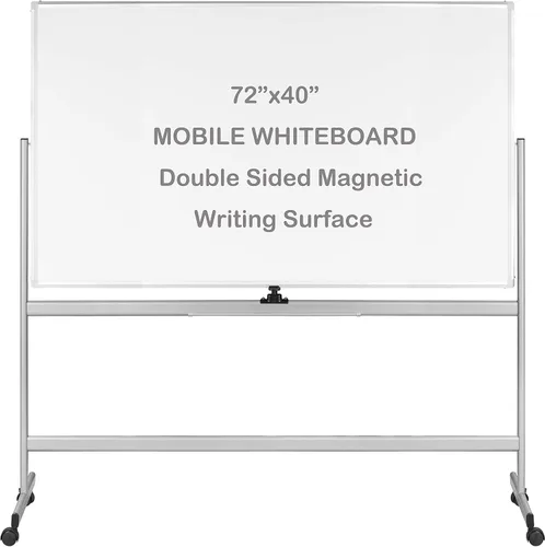 Miniatura 13 de INNOVART Pizarra blanca móvil de 48 x 36 pulgadas, pizarra magnética de borrado en seco de doble cara reversible de 360° con soporte rodante