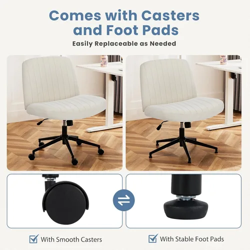 Miniatura 4 de DUMOS Silla de escritorio sin ruedas, silla cruzada ancha con patas cruzadas, silla de tocador de escritorio de oficina, sillas giratorias
