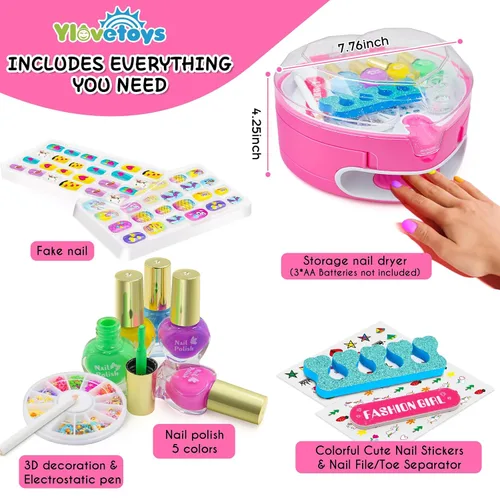 Miniatura 2 de Juego de esmaltes de uñas para niñas, kit de arte de uñas para niños de 7 a 12 años, salón de uñas todo en uno con secador de uñas y uñas postizas a