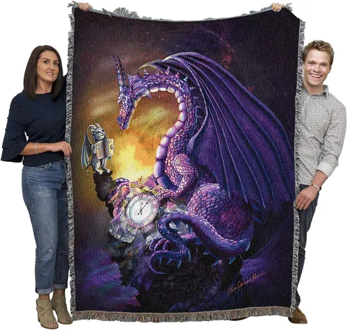Pure Country Weavers Rose Khan - Manta con diseño de dragón del tiempo de amatista tejida de algodón, hecha en los Estados Unidos (72 x 54 pulgadas)