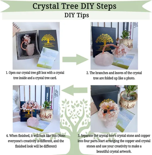 Miniatura 6 de DUQGUHO Árbol de cristal de cuarzo rosa, decoración rosa de cristal curativo, decoración de árbol de piedra preciosa de reiki de la suerte, regalos