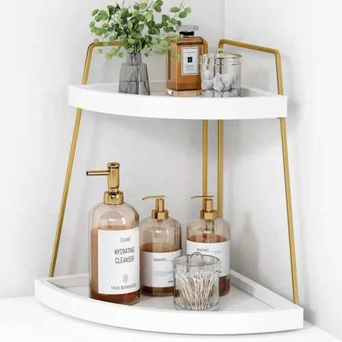 Miniatura 10 de Forbena Organizador de Rincón para Encimera de Baño en Negro y Oro, Organizador Moderno de Encimera de Cocina para Lavabo, Bandeja de Almacenamiento
