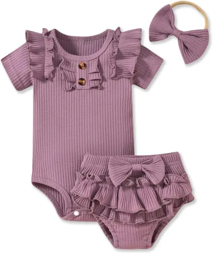 Miniatura 14 de Aalizzwell Body de manga corta para bebé niña con pantalones cortos acanalados