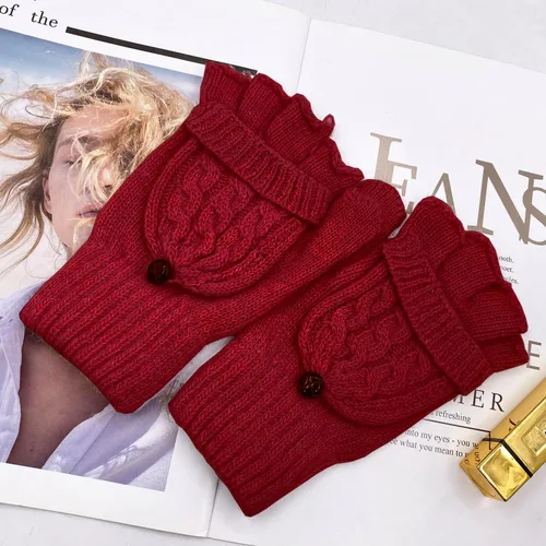 Miniatura 52 de Beurlike Guantes de invierno para mujer, de lana cálida, a prueba de viento, convertibles, sin dedos