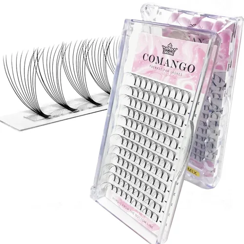 Miniatura 13 de CoMango Extensiones de pestañas de volumen 3D/4D/5D/6D/10D, grosor de 0.003 in, rizo C/D, tallo corto de 0.315-0.591 in, extensiones de pestañas