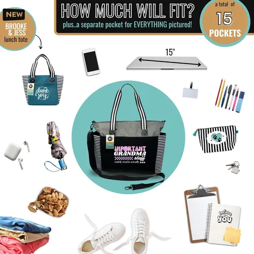 Miniatura 144 de Brooke & Jess Designs Bolso de mano para la abuela – Bolso de lona resistente con cremallera y bolsillo interior para la abuela para uso diario