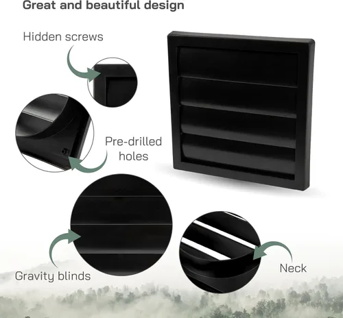 Miniatura 3 de Vent Systems Cubierta de ventilación de escape negra de 6 pulgadas - Capucha de ventilación de secadora - Cubierta de ventilación de conducto