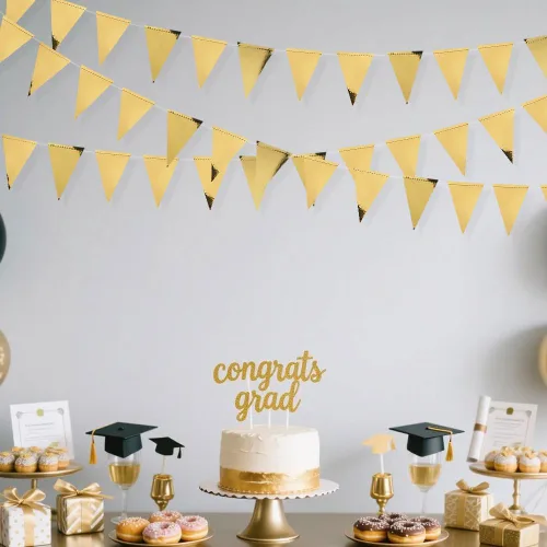 Miniatura 3 de Decoraciones de Fiesta Negras y Doradas de 30 Pies, Banderín de Lunares, Banner de Círculos de Papel con Puntos, Banderas Triangulares, Guirnalda