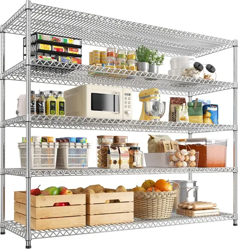 Miniatura 10 de REIBII Estantes de almacenamiento de 55.5" de ancho 3200LBS Estantería de metal de 5 niveles Unidad de estanterías de alambre Estantería de garaje