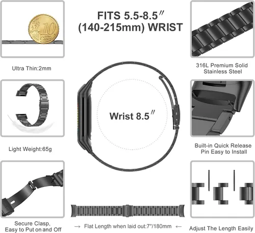 Miniatura 2 de Wearlizer Compatible con correas Fitbit Charge 6/Charge 5 para mujeres y hombres, correas de repuesto clásicas de acero inoxidable ultrafinas